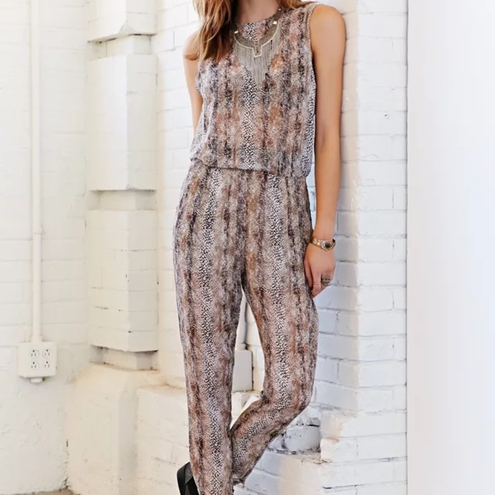 ☆Brown White Snakeskin Print Full Length Jumpsuit, Ecote Urban Outfitters